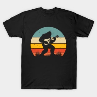 Bigfoot Sasquatch Playing Mandolin Vintage Music Lover T-Shirt